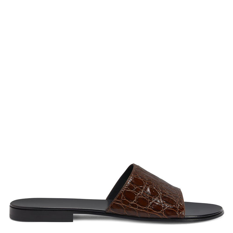 Pure Leather Croco Textured Brown Sandal
