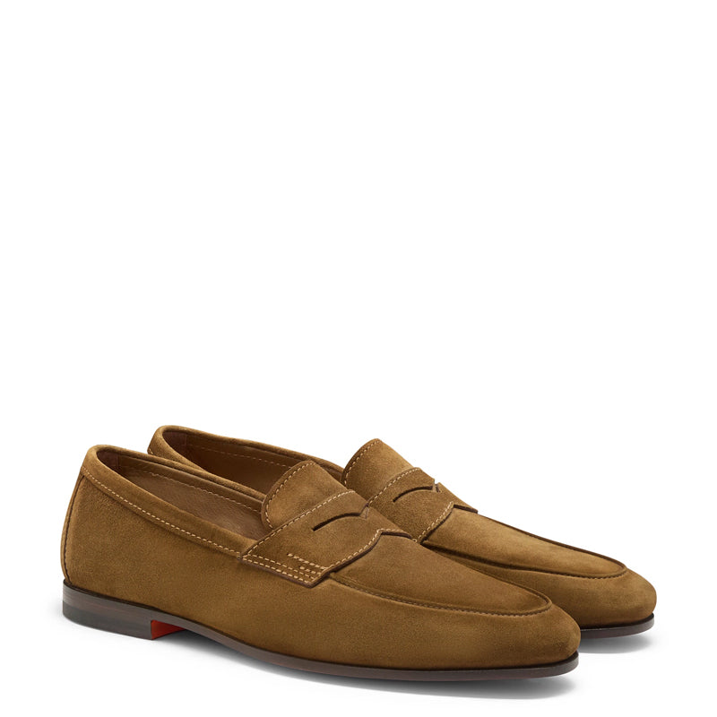 Men’s Brown Suede Penny Loafers – Classic Slip-On