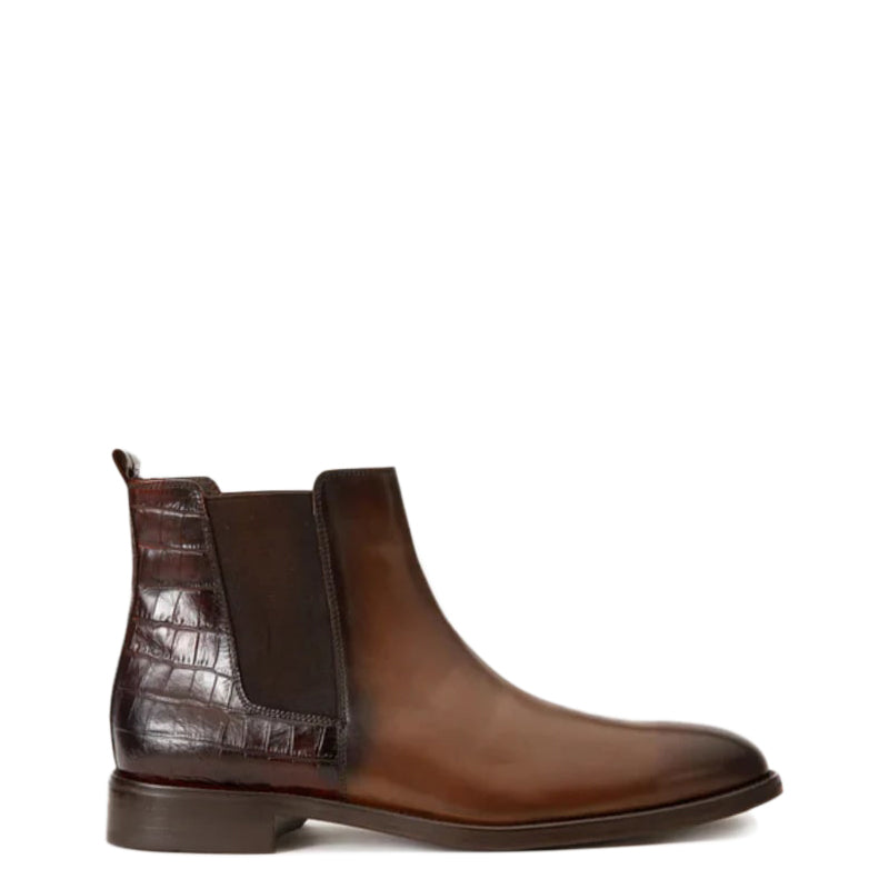 Brown Alligator Textured Leather Boots