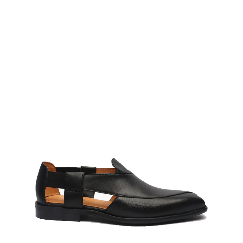 Classic Luxury Slip-On Leather Peshawari Black Sandal