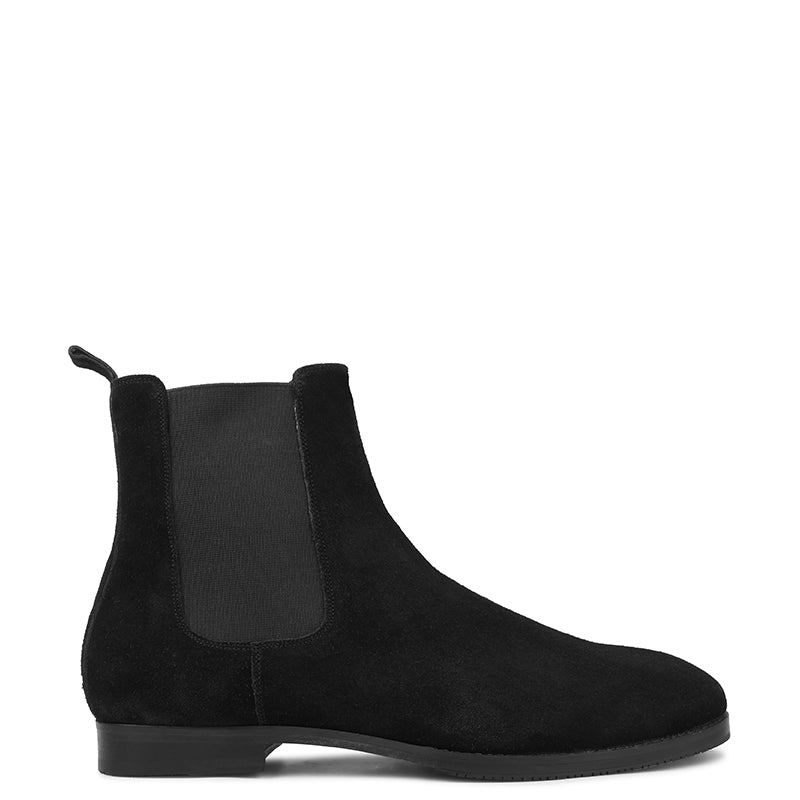 Suede Handmade High-Top Leather Chelsea Black Boot
