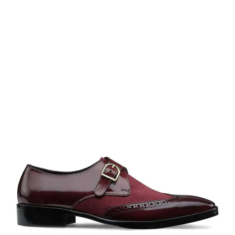 Wingtip Suede Shiny Leather Monksrtaps Shoe Burgundy