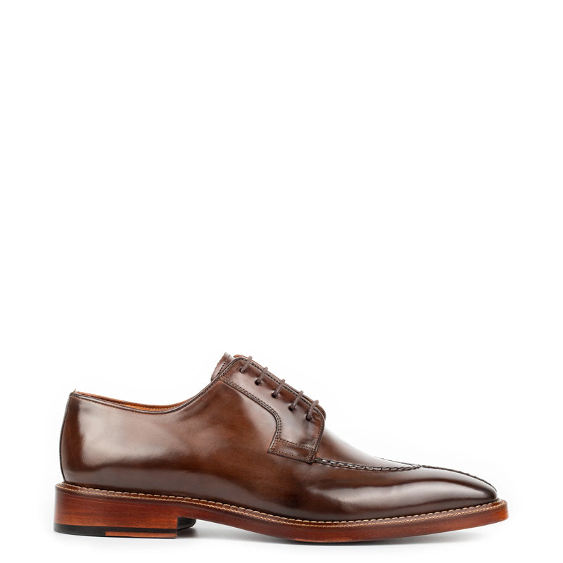 Split Toe Handpainted Crust Leather Derby Shoe Brown