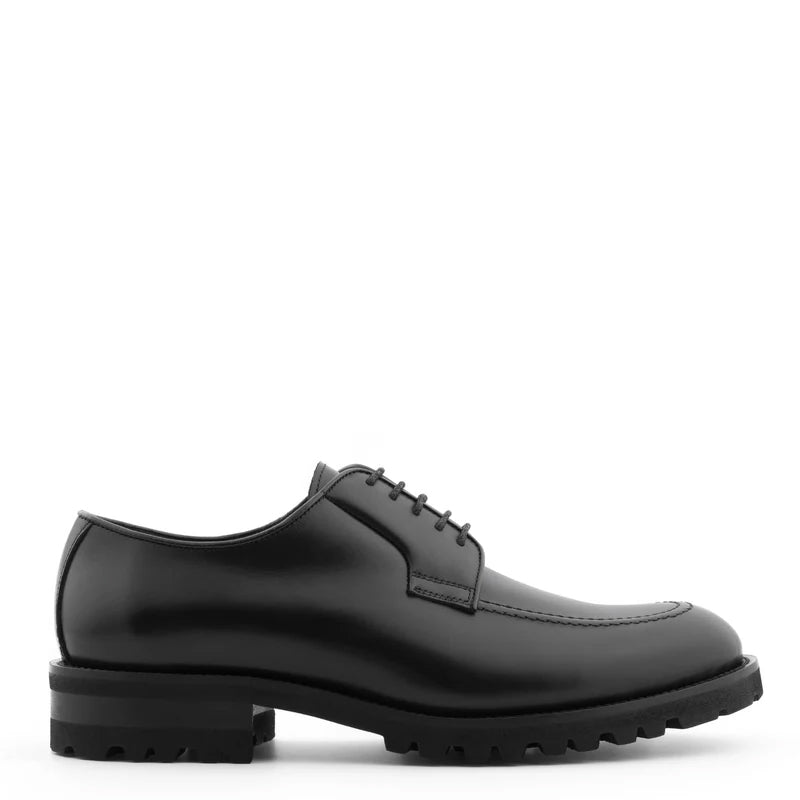 Men Classic Plain Solid Leather Black Derby Shoe