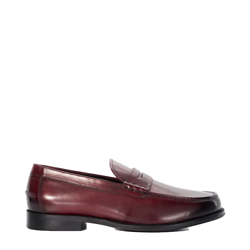 Leather Penny Trim Burgundy Loafer For Men