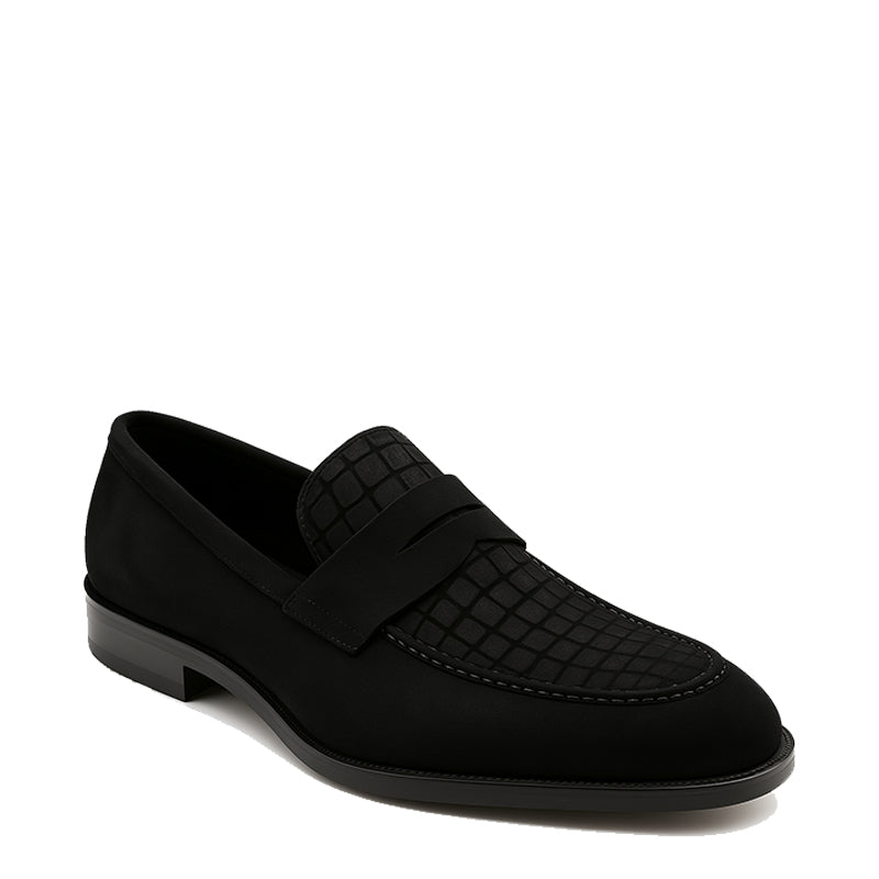 Suede Royale Leather Printed Black Loafer