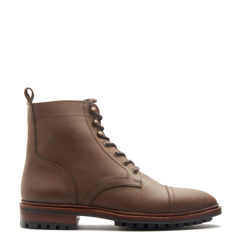 Premium Leather Lace-Up Cap-Toe Derby Boot Brown
