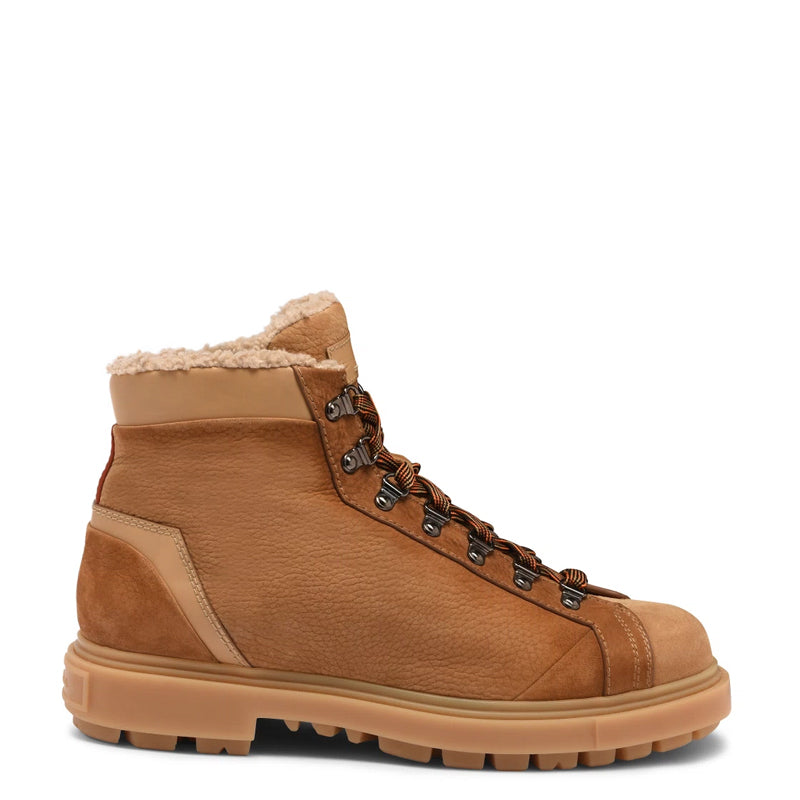 Men Tumbled Leather Hiking Boots With Fur