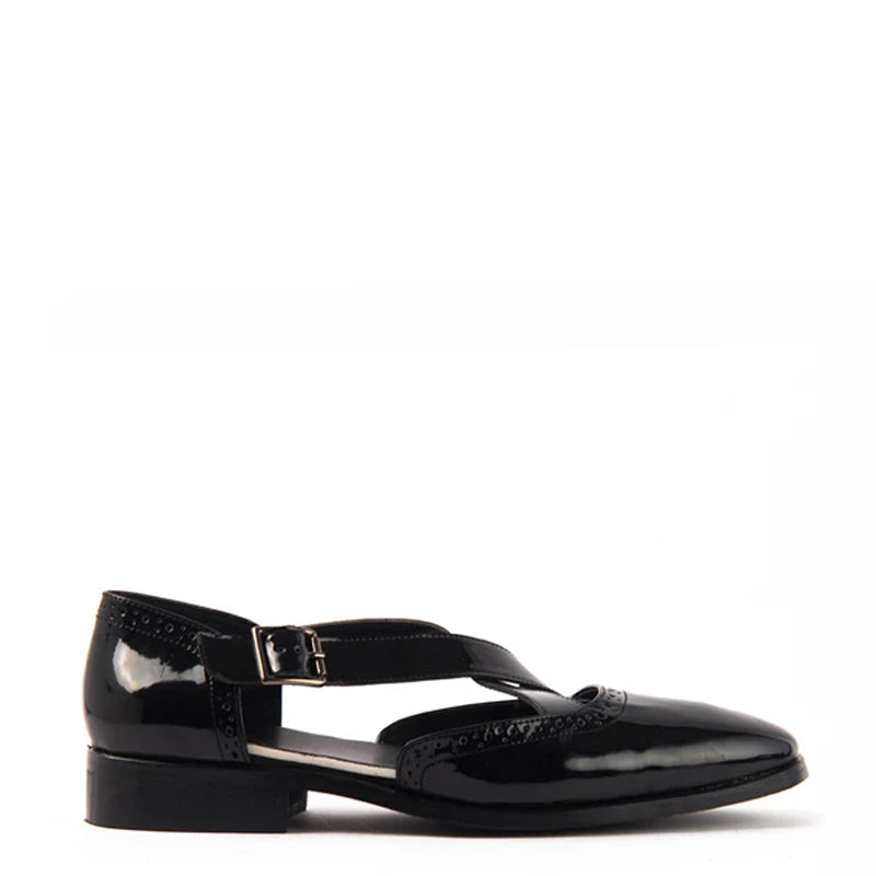 Classic Patent Shiny Leather Peshawari Black Sandal