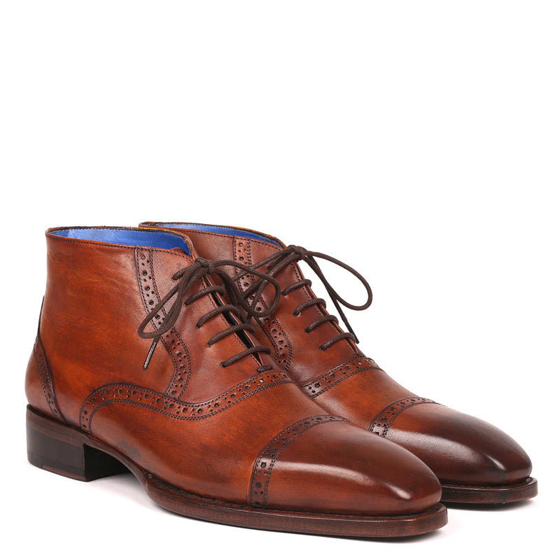 Men Antique Cap Toe Leather Ankle Boots
