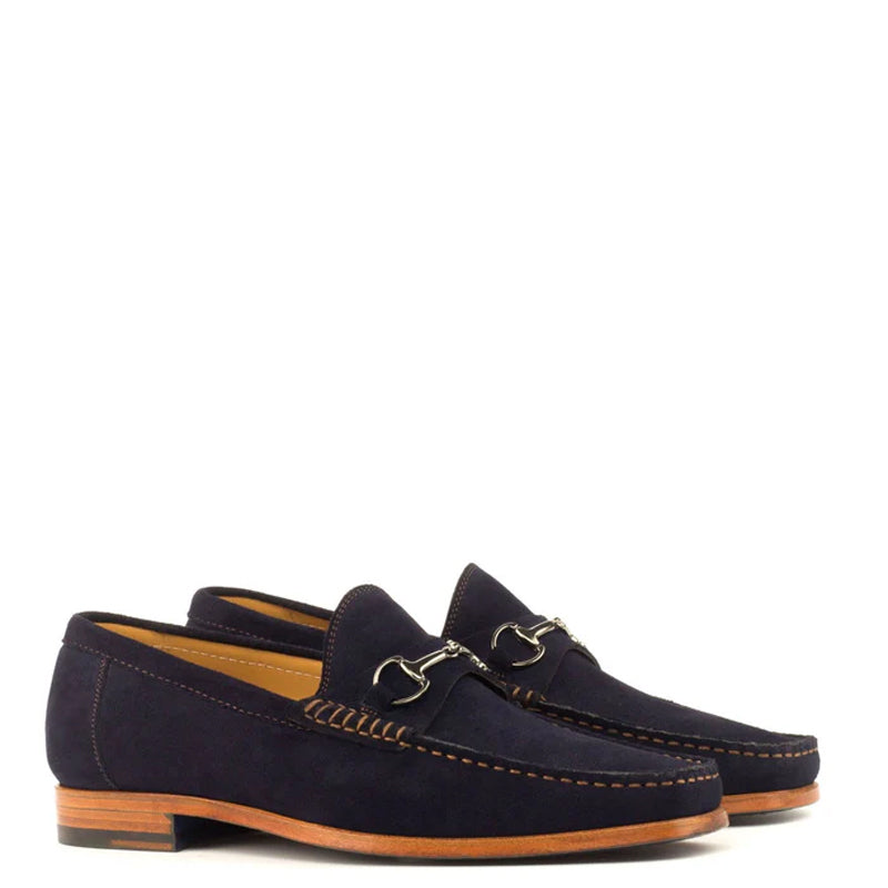 Suede Leather Loafer with Horse-bit Buckle