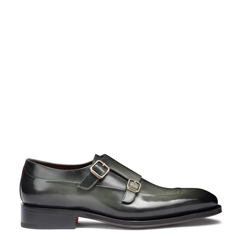 Men Cap-Toe Double Strap Green Monk Shoe