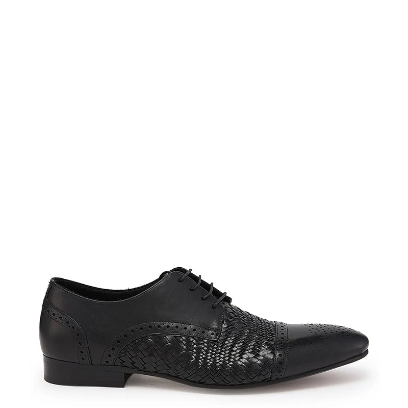 Men Handmade Leather Woven Textured Oxford Shoe Black