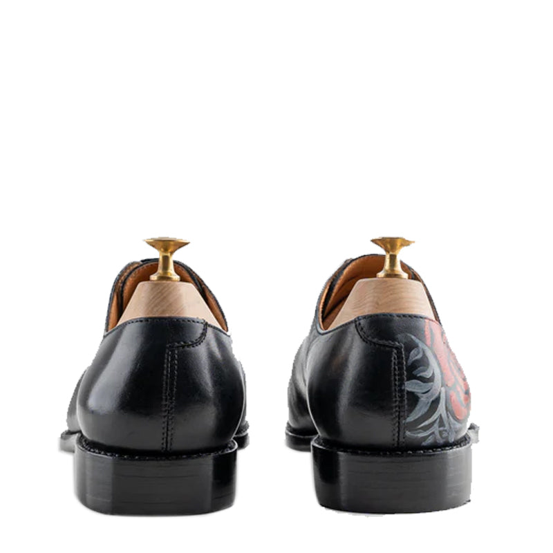Skull Rose Black Wholecut Oxfords