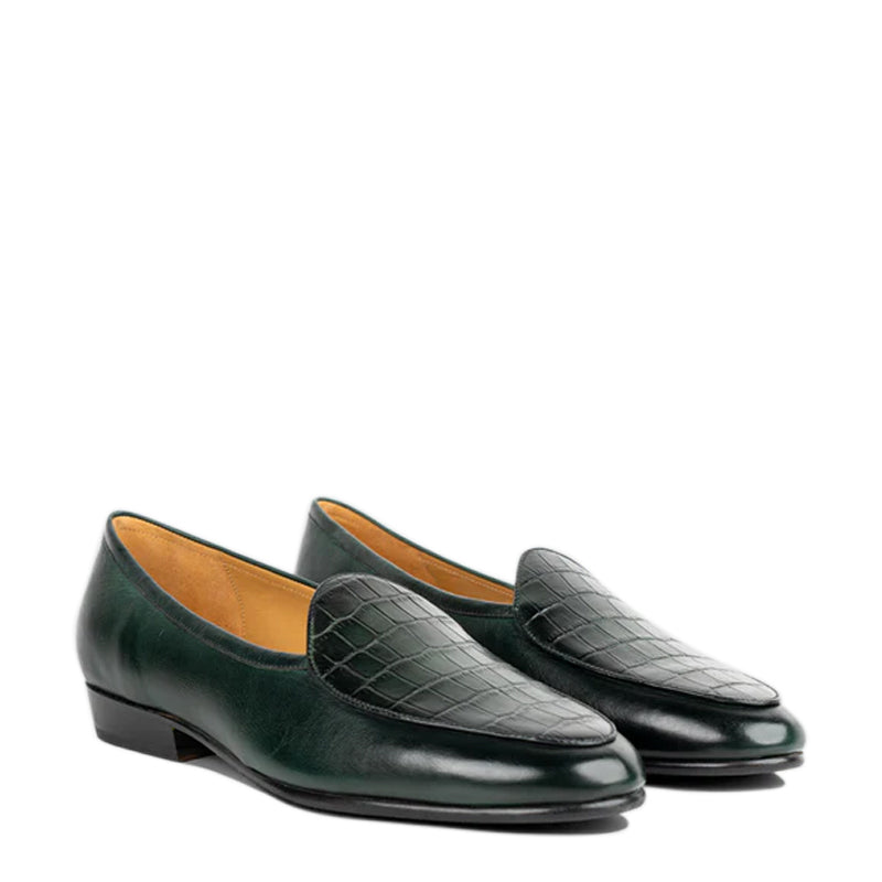 Croco Solid Leather Formal Green Loafer