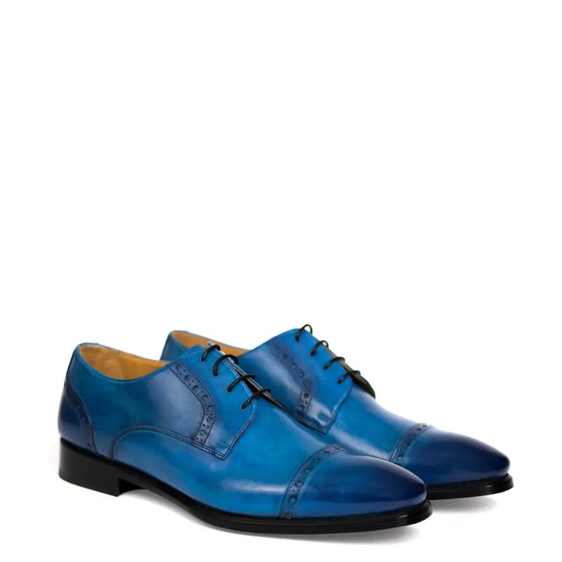 Premium Handmade Leather Cap Toe Oxford Blue Shoe