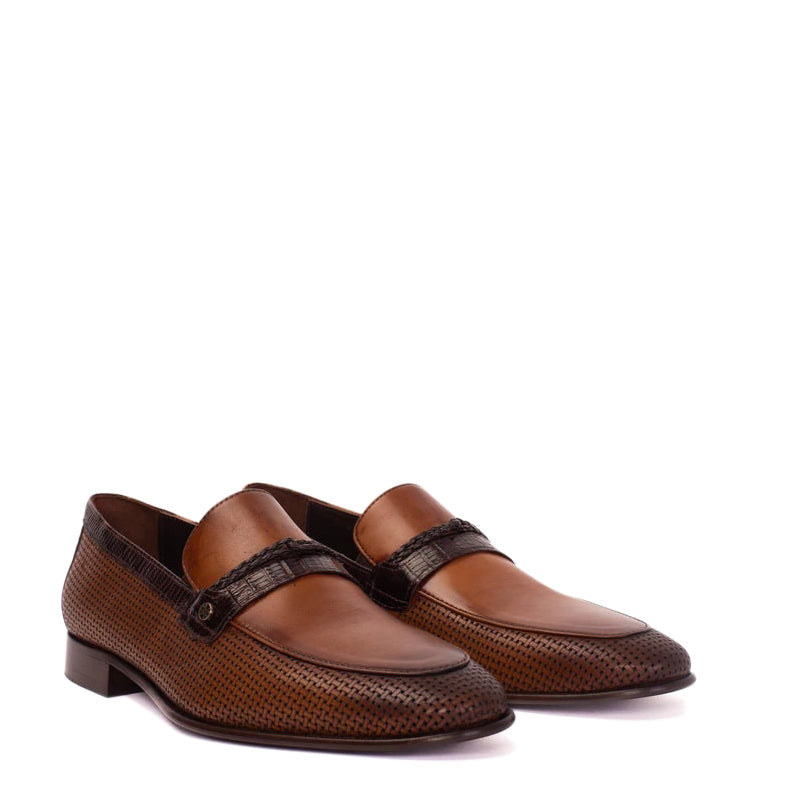 Cavarra Brown Leather Loafer Men Shoes
