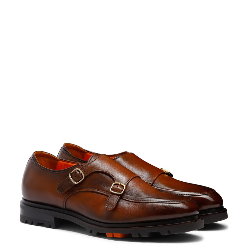 Double Monk Strap Leather Shoes For Men