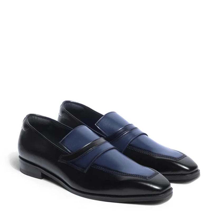 Classic Design Penny Shiny Leather Blue and Black Loafer