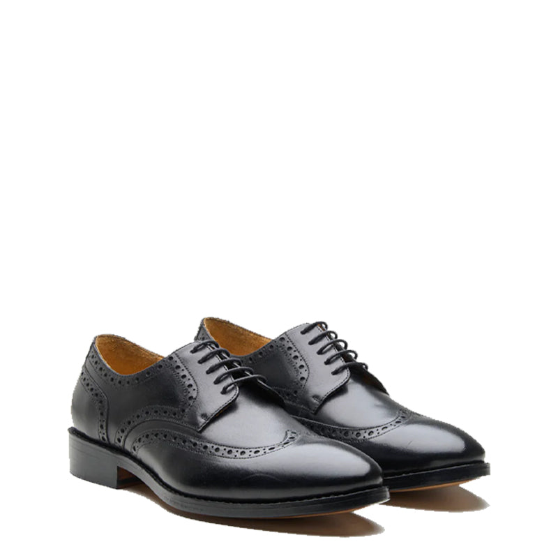 Men Wingtip Leather Formal Derby Black Shoe