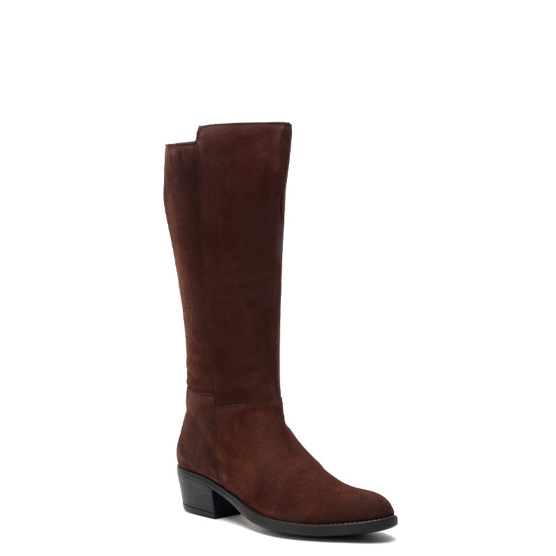 Women Suede Knee High-Top Side Zipper Brown Boot