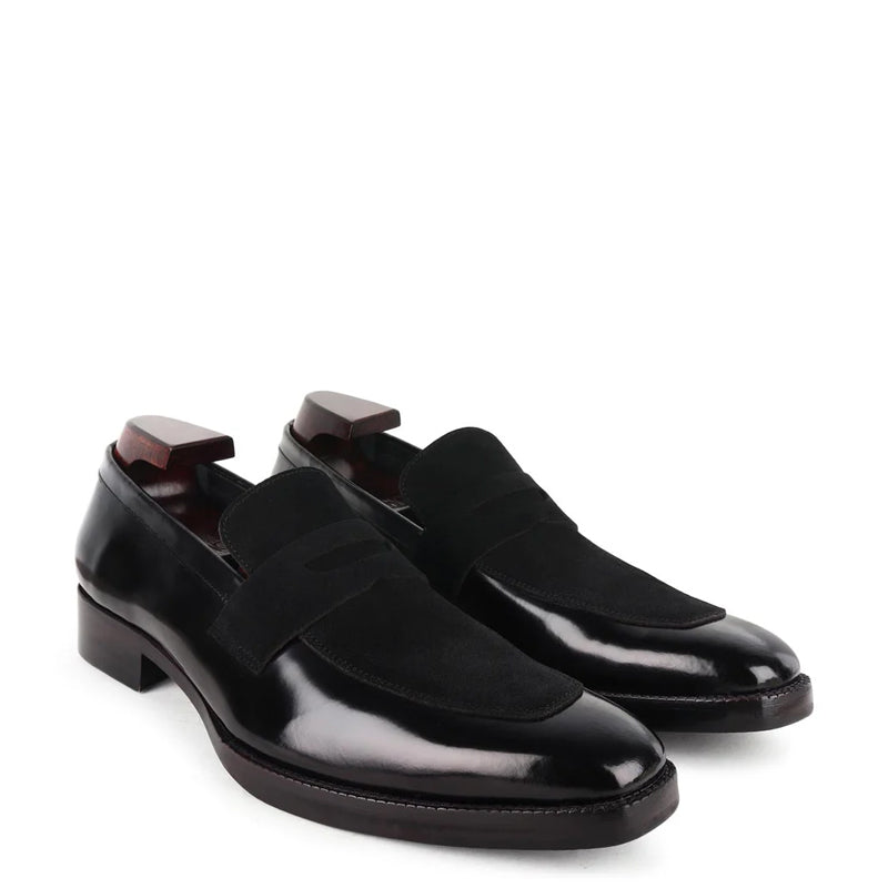 Men Square Toe Suede Leather Penny Black Loafer