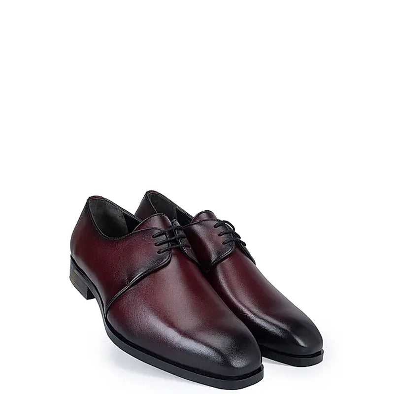 Plain Solid Leather Lace-Up Formal Derby Shoe Burgundy