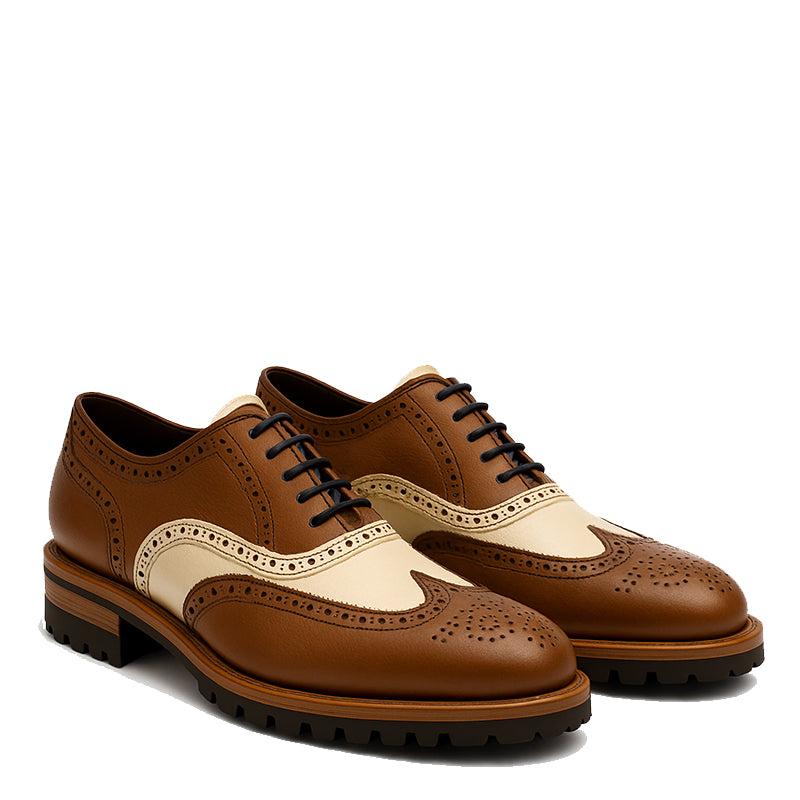 Men’s Luxury Two Tone Laceup Oxford Shoes with Brogue Detailing