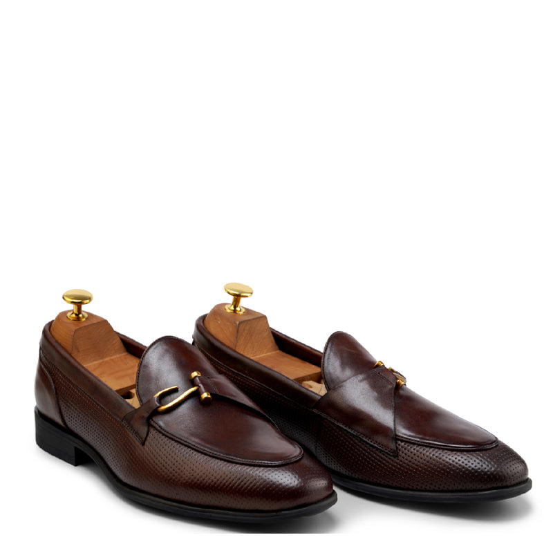Luxury Pure Leather Brown Loafer With Side Hook