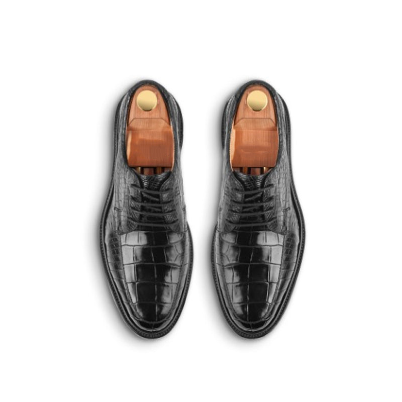 Premium Leather Textured Derby Black Shoe