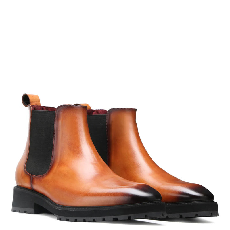 Luxury Mid-Top Leather Chelsea Boot Tan