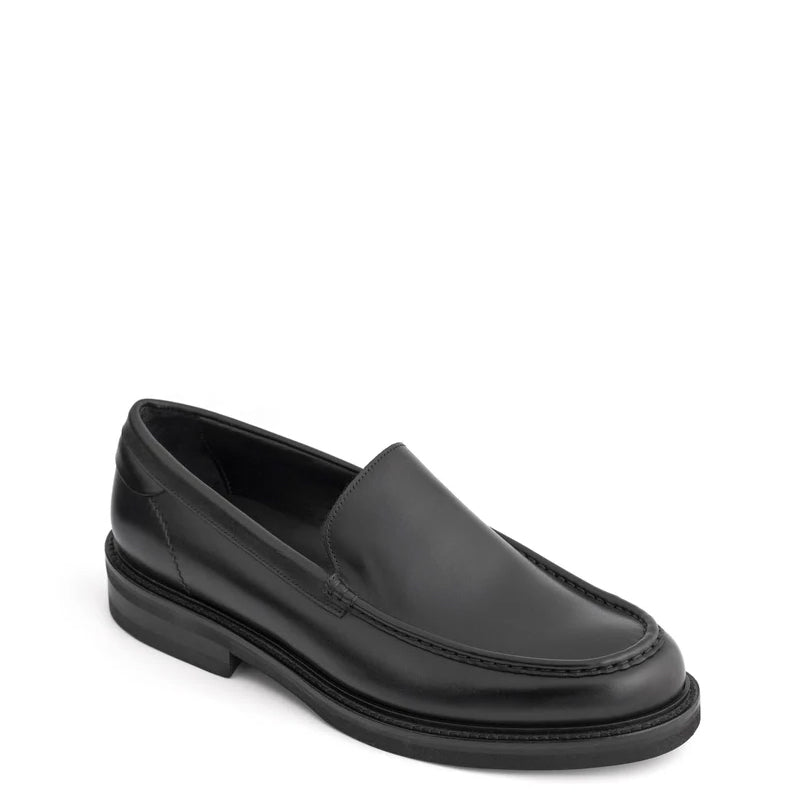 Round Toe Slip-On Leather Black Loafer