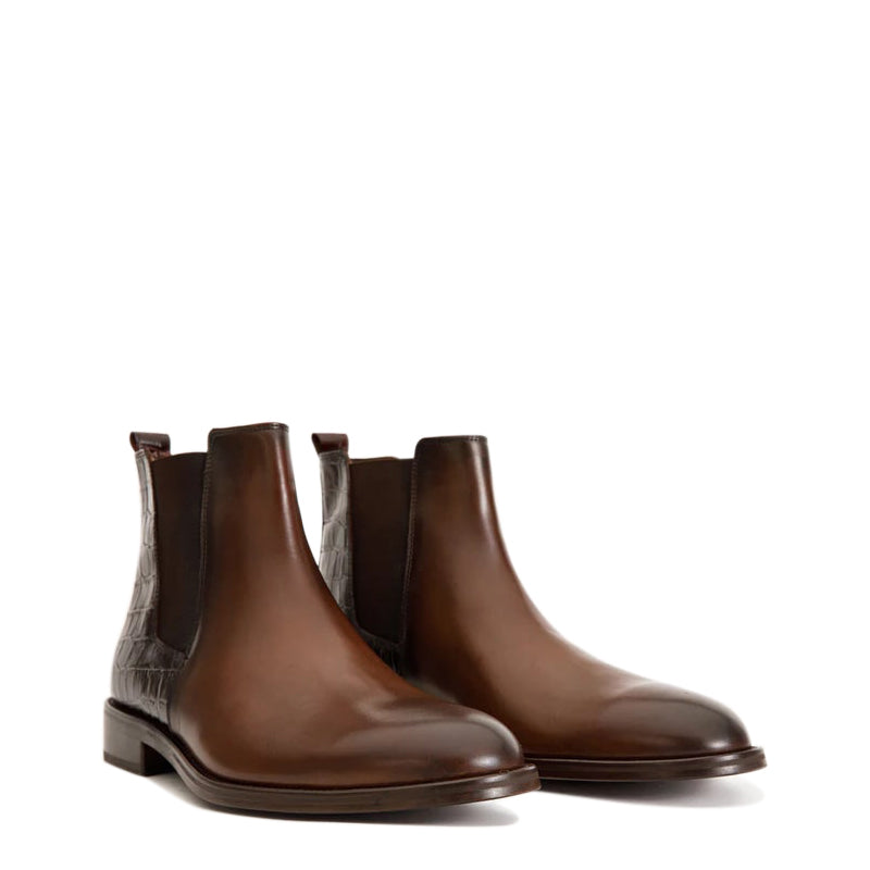 Brown Alligator Textured Leather Boots