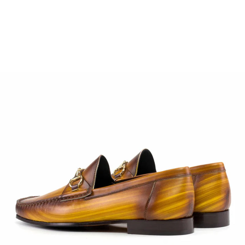 Classic Patina Leather Moccasins Buckled Loafer