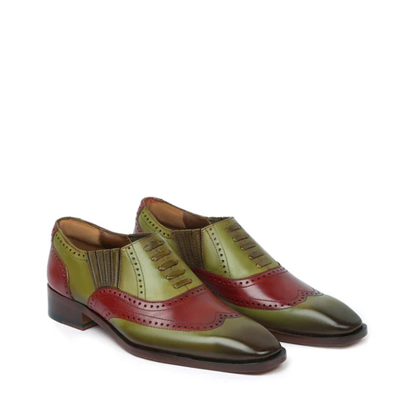 Leather Square Toe Lace-Up Oxford Olive Green Shoe