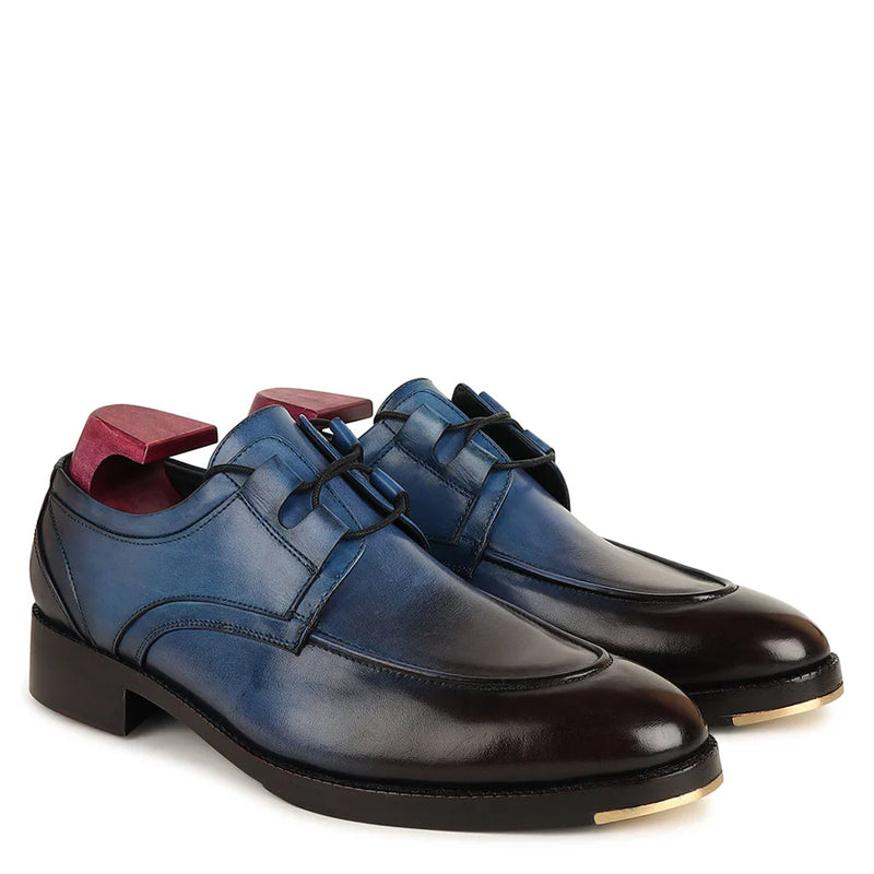 Patina Criss Cross Detail Derby Blue Shoe With Metal Toe