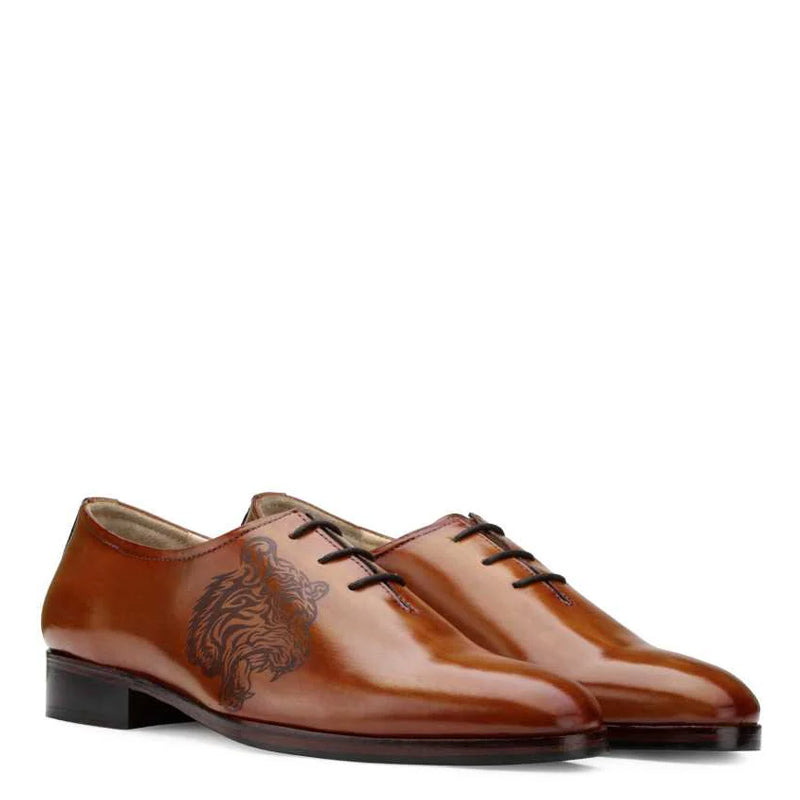 Classic Wholecut Shiny Leather Plain Oxford Shoe Tans