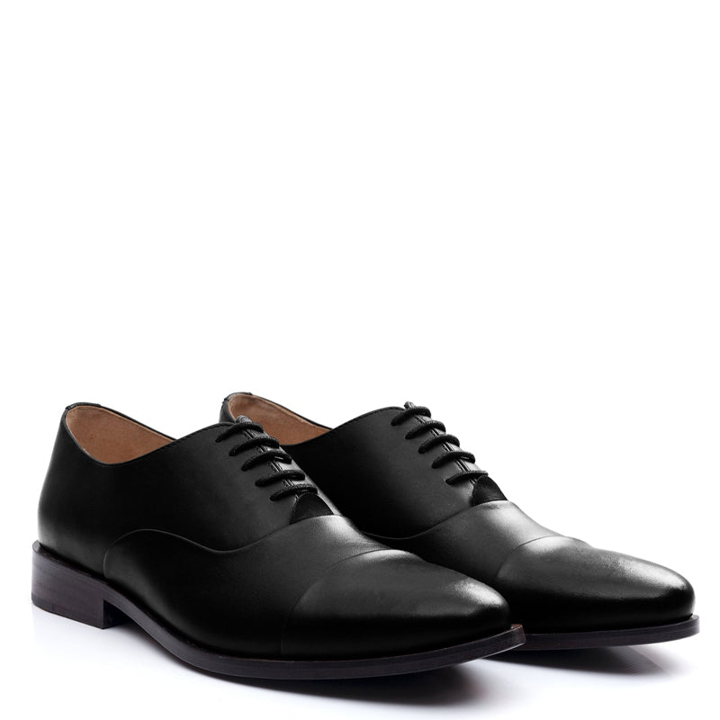 Men Captoe Polished Leather Plain Oxford Shoe Black