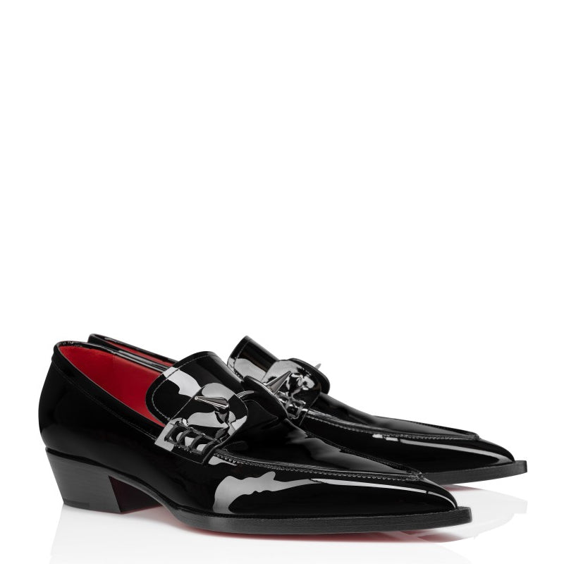 Patent Cuban Heel Shiny Leather Black Loafer