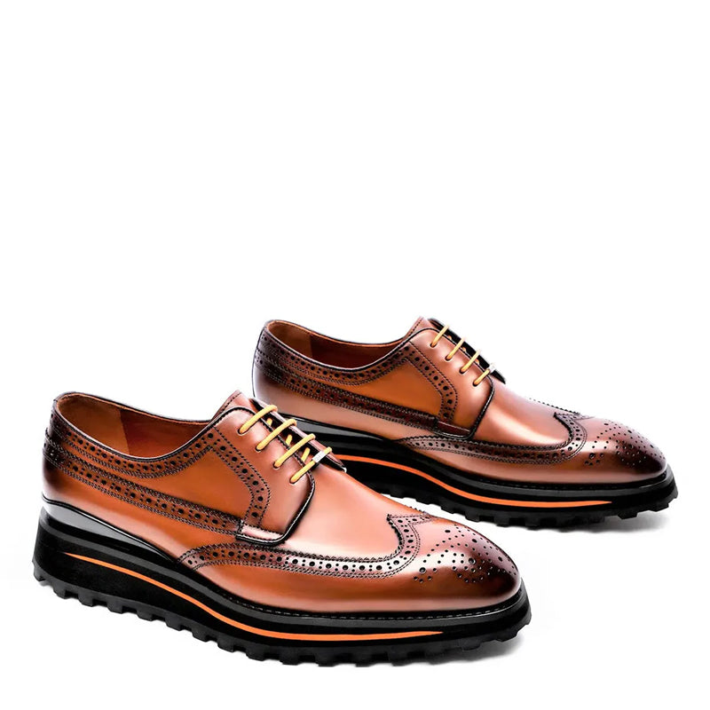 Luxury Shiny Leather Brogue Wingtip Shoe Brown