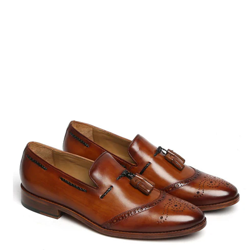 HandPainted  Leather Slip-On Tassel Tan Loafer