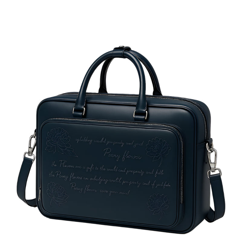 Italian Blue Men's Printed Leather Laptop Bag