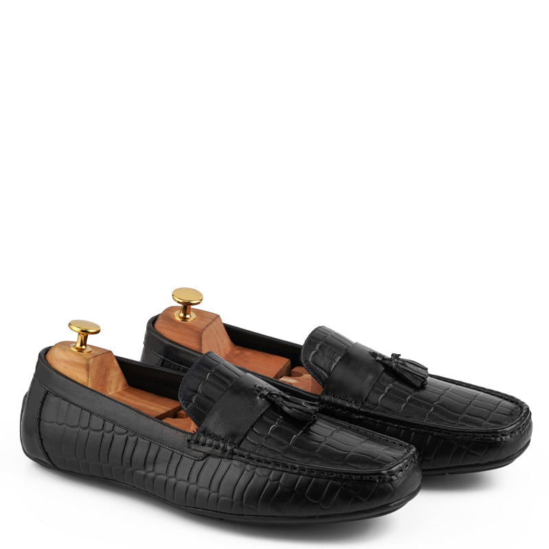 Premium Handmade Solid Leather Tassel Black Loafer