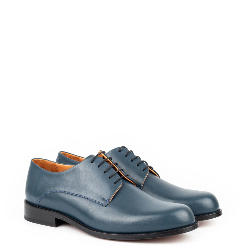Polished Plain Italian Leather Derby Shoe Blue