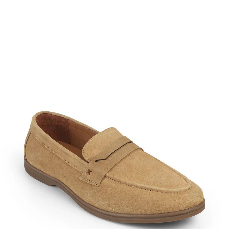 Suede Casual Penny Leather Beige Loafer For Men