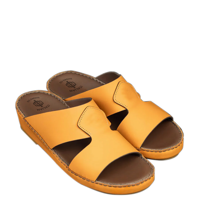 Open Toe Accented Leather Comfort Arabic Yellow Sandal