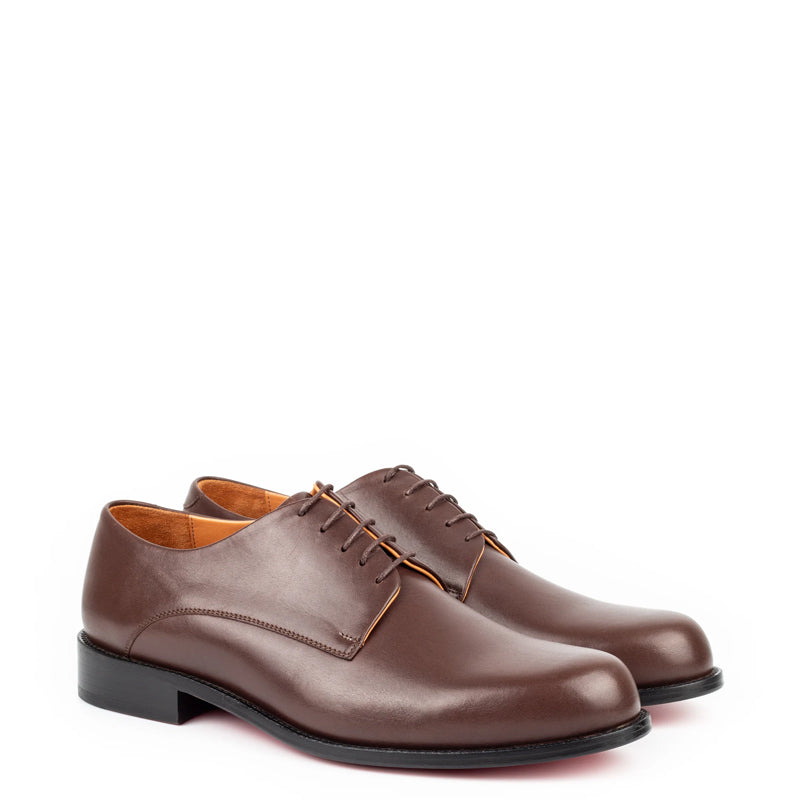 Leather Polished Plain Italian Derby Shoe Brown