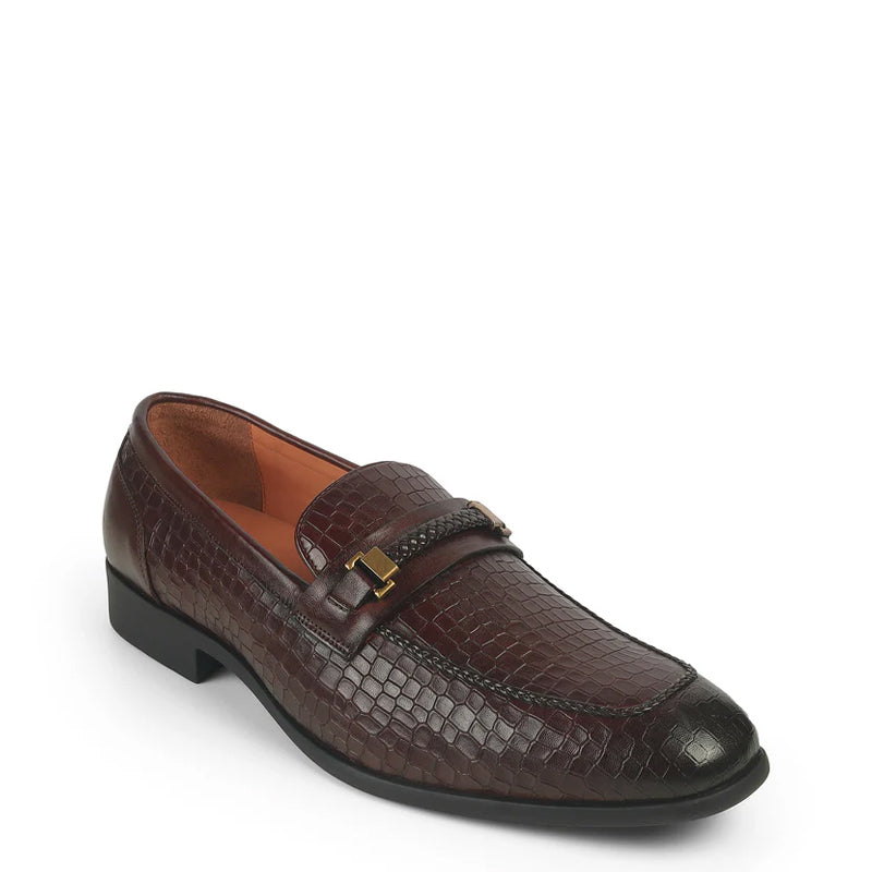 Men Crocodile Pattern Leather Stylish Loafer Brown
