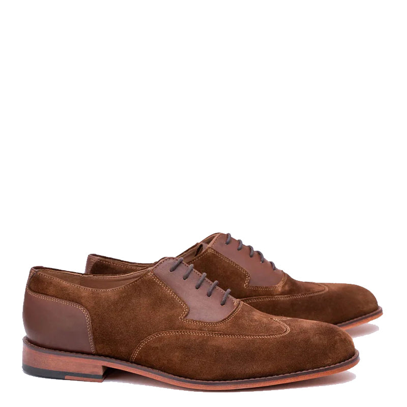 Suede Twin Texture Wingtip Leather Oxford Shoe Tan