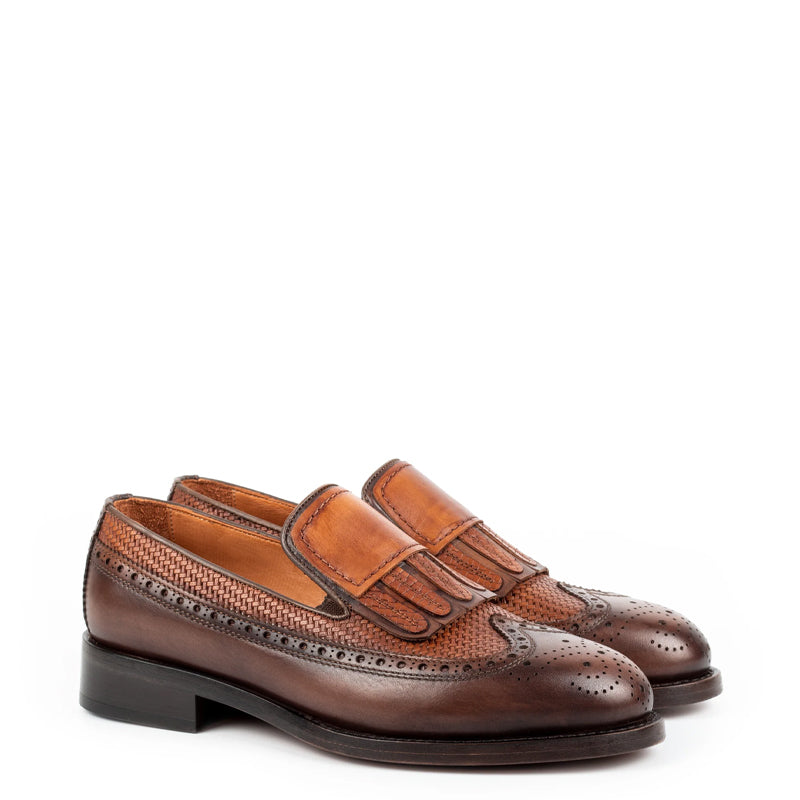 Men Premium Wingtip Leather Loafer Brown
